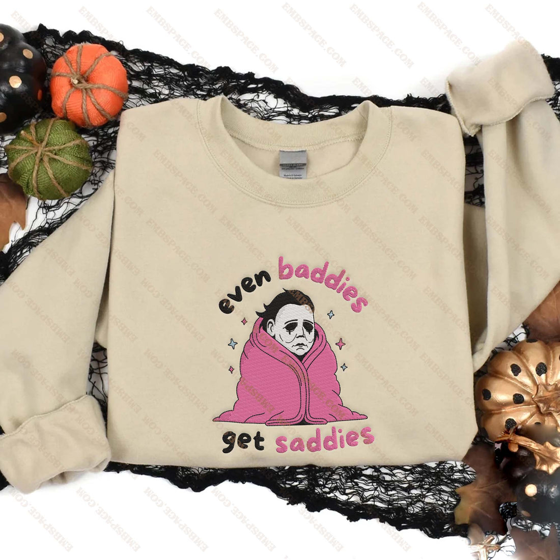 Horror Movie Characters Even Baddies Get Saddies Embroidery Sweatshirt, Halloween Embroidery Sweatshirt HLW_M1914