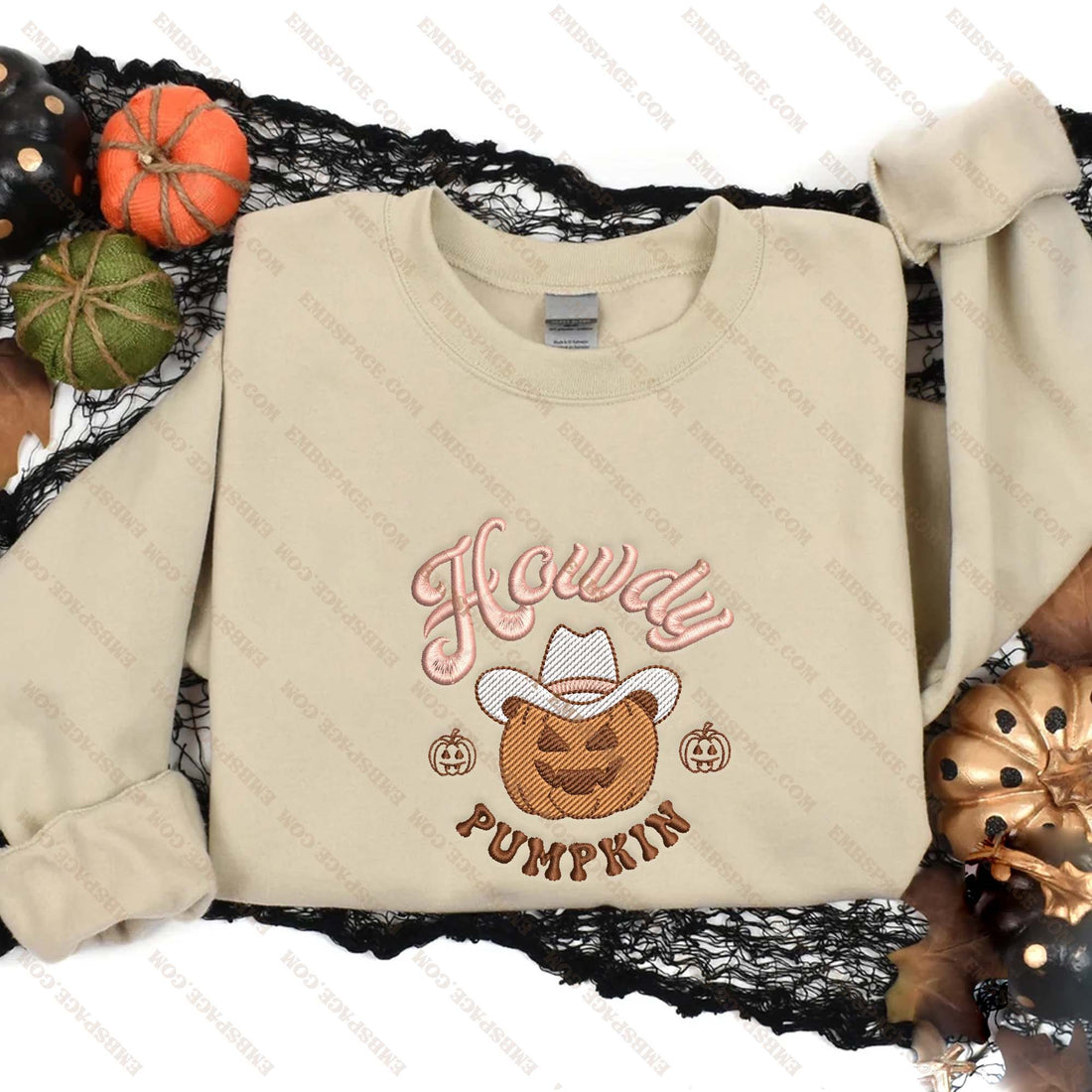 Howdy Cowboy Pumpkin Embroidery Sweatshirt, Halloween Embroidery Sweatshirt HLW_M1607