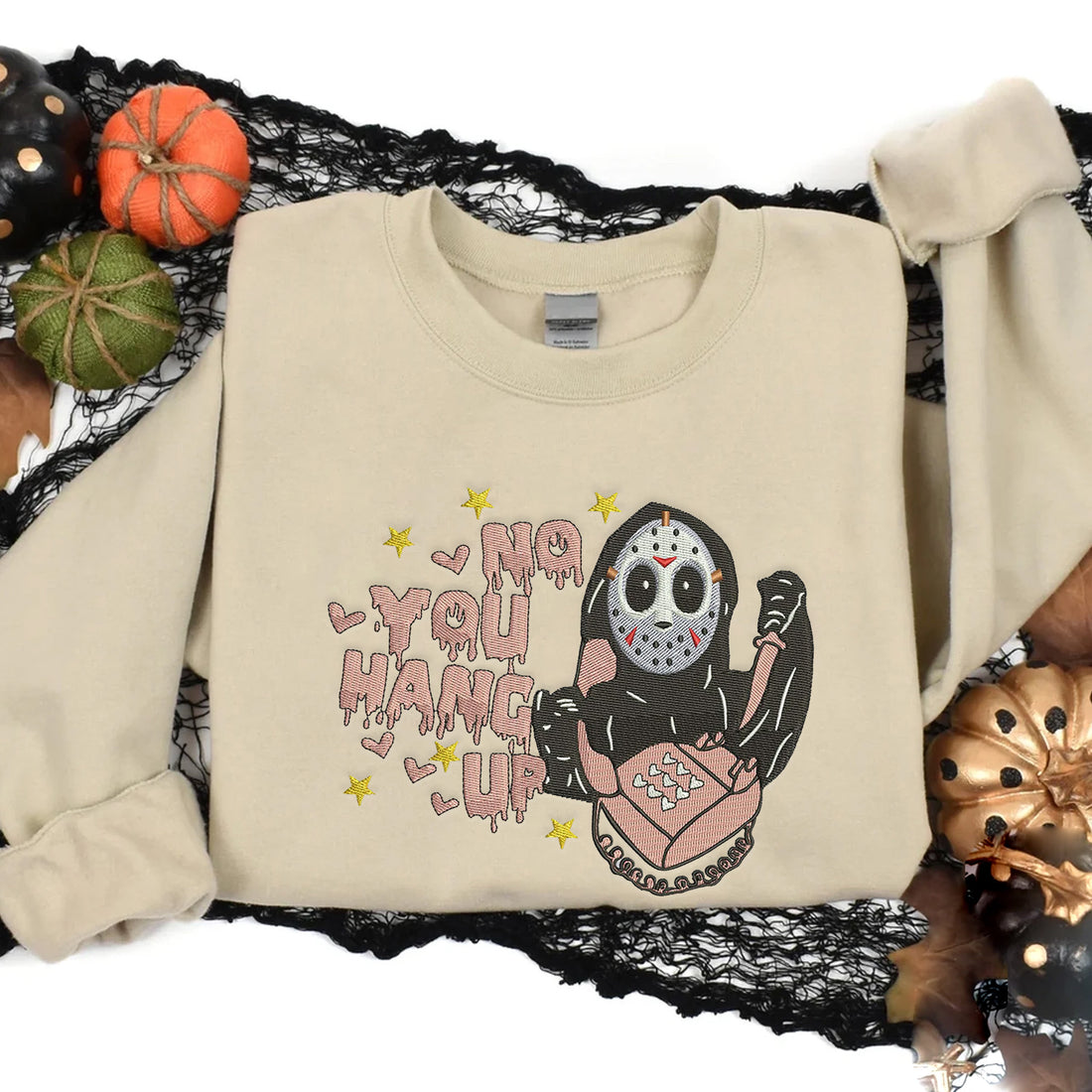 No You Hang Up Ghost Embroidery Sweatshirt, Halloween Embroidery Sweatshirt HLW_M730
