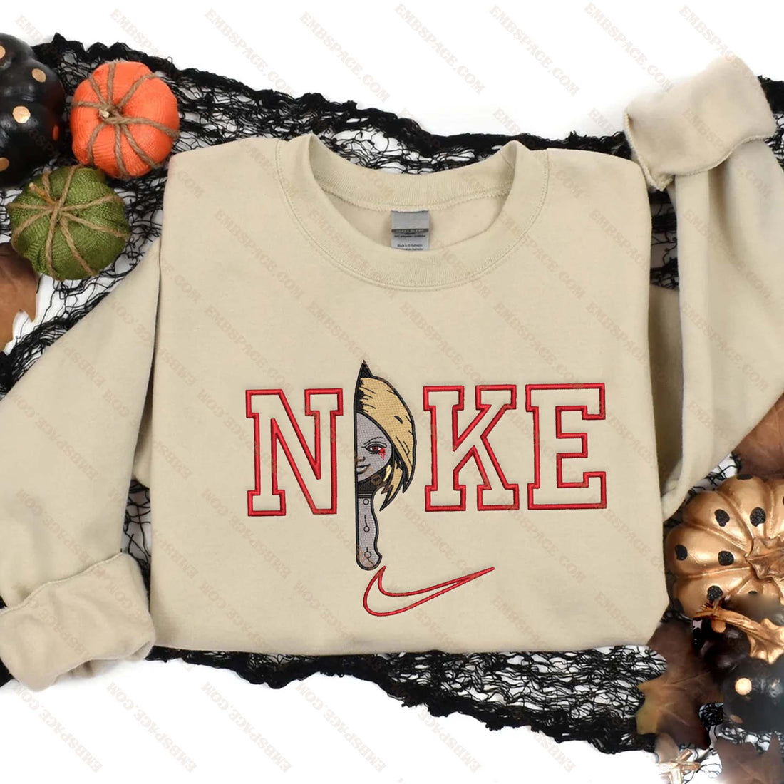 Girl Doll Knife Halloween Embroidery Sweatshirt, Halloween Embroidery Sweatshirt HLW_M1992