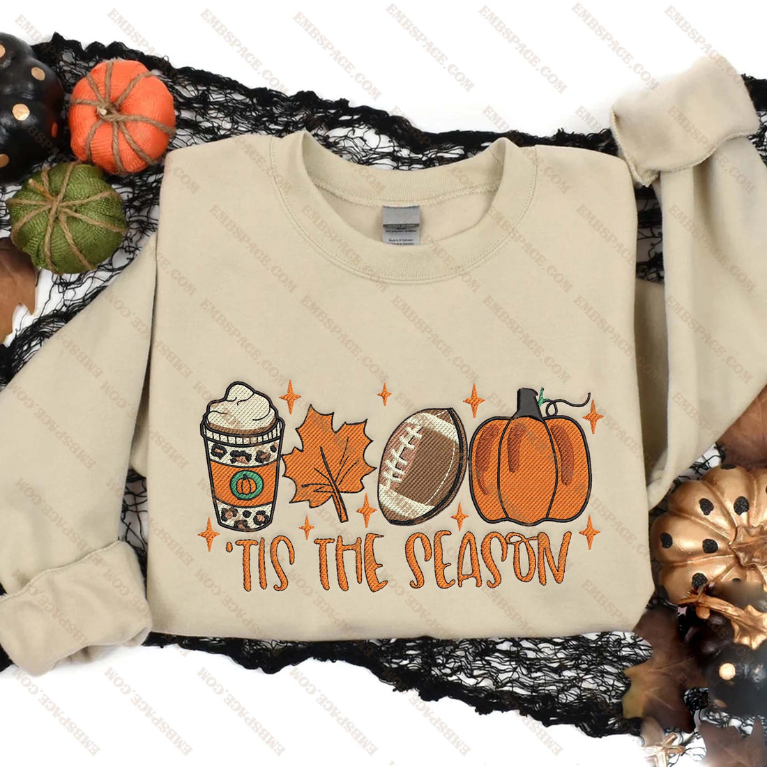 Pumpkin Coffee Tis The Season Embroidery Sweatshirt, Halloween Embroidery Sweatshirt HLW_M1640