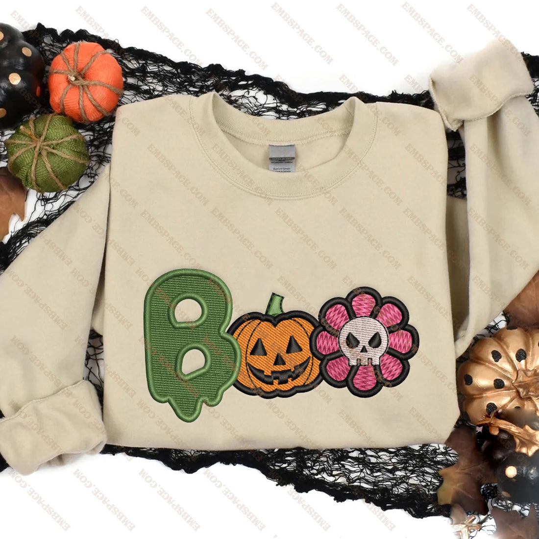 Boo Pumpkin Flower  Halloween Embroidery Sweatshirt, Halloween Embroidery Sweatshirt HLW_M1675