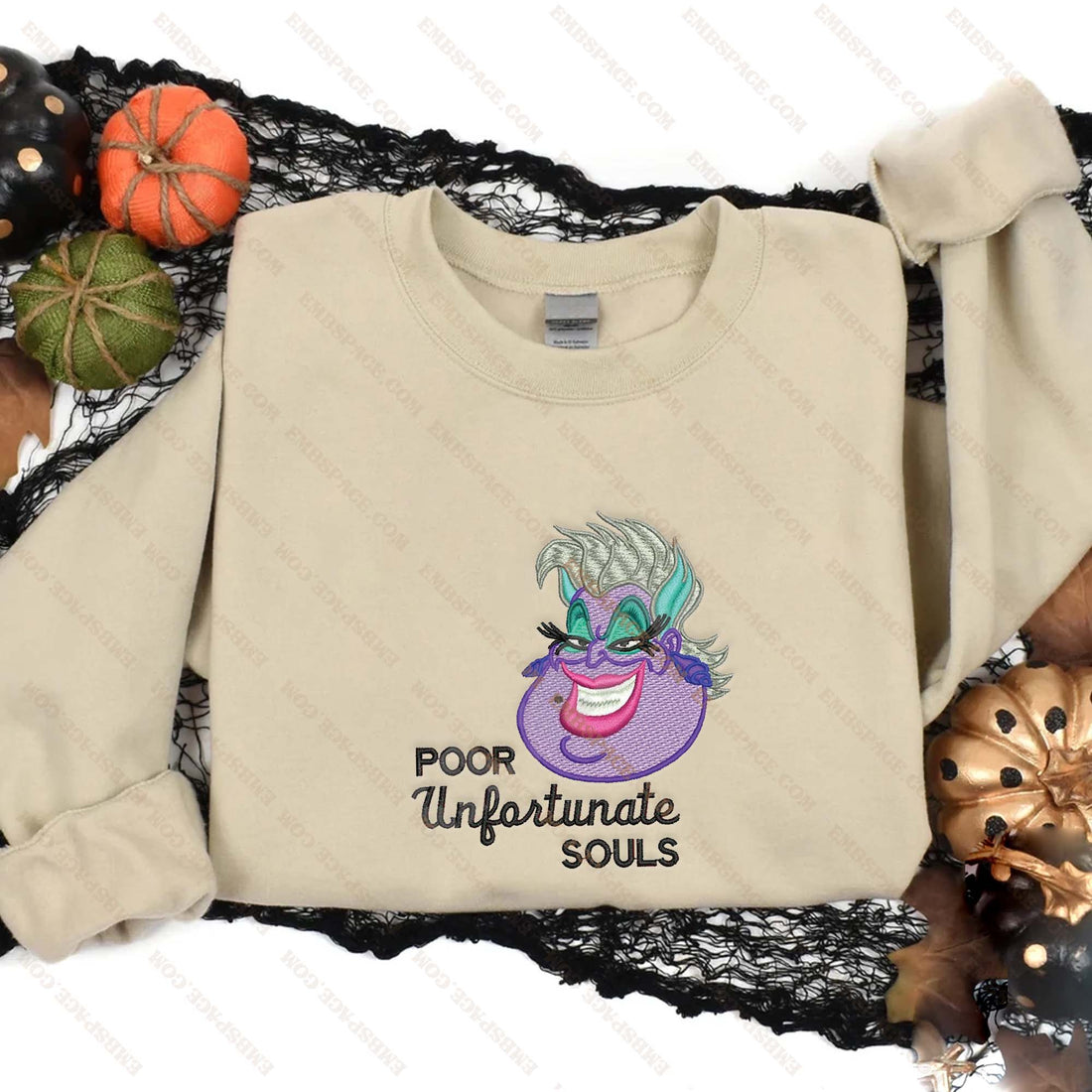 Poor Unfortunate Souls Halloween Embroidery Sweatshirt, Halloween Embroidery Sweatshirt HLW_M2126