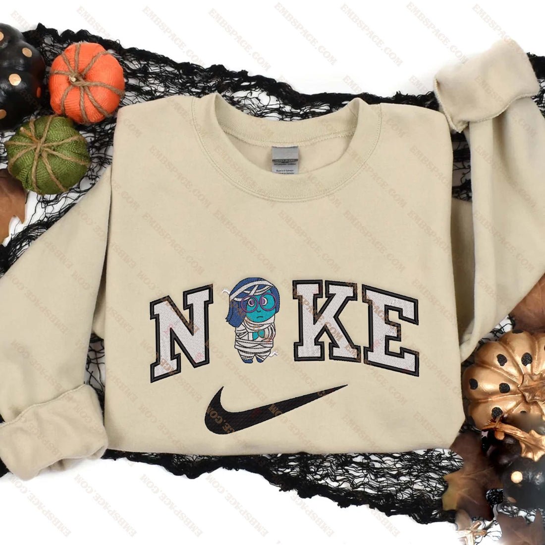 Blue Girl Bandage Halloween Embroidery Sweatshirt, Halloween Embroidery Sweatshirt HLW_M1841