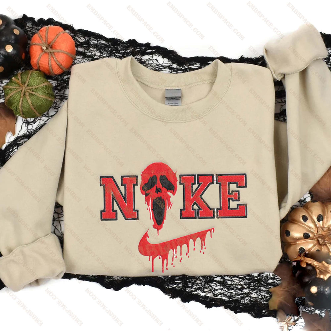 N Ghost Face Mask Halloween Embroidery Sweatshirt, Halloween Embroidery Sweatshirt HLW_M2035