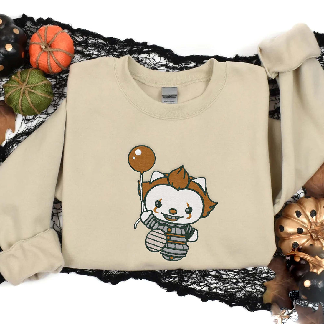 Horror Hello Cat Embroidered Sweatshirt, Halloween Embroidery Sweatshirt HLW_M515
