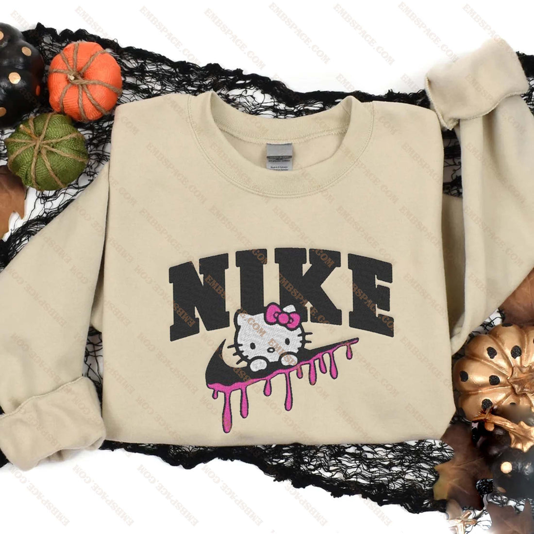 N Cat Halloween Embroidery Sweatshirt, Halloween Embroidery Sweatshirt HLW_M1761
