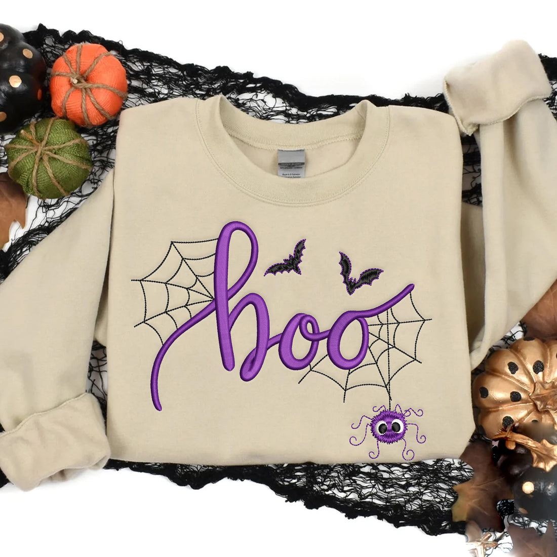 Boo Spiderweb Halloween Embroidery Sweatshirt, Halloween Embroidery Sweatshirt HLW_M336