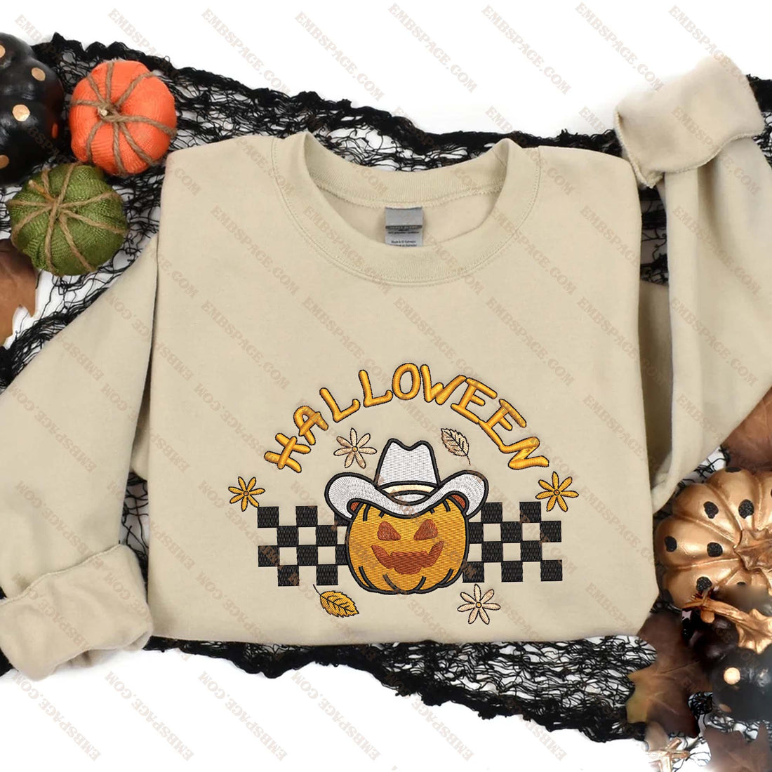 Halloween Pumpkin Autumn Embroidery Sweatshirt, Halloween Embroidery Sweatshirt HLW_M1625
