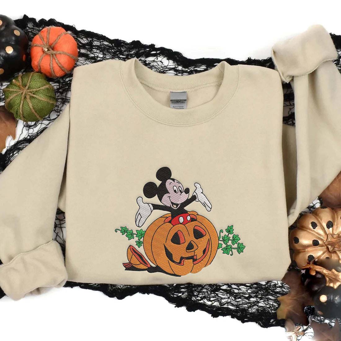 Mouse in Pumpkin Halloween  Sweatshirt, Halloween Embroidery Sweatshirt HLW_M410