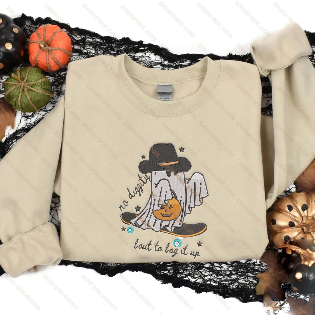 Ghost No Diggity Bout To Bag It Up Embroidery Sweatshirt, Halloween Embroidery Sweatshirt HLW_M1911