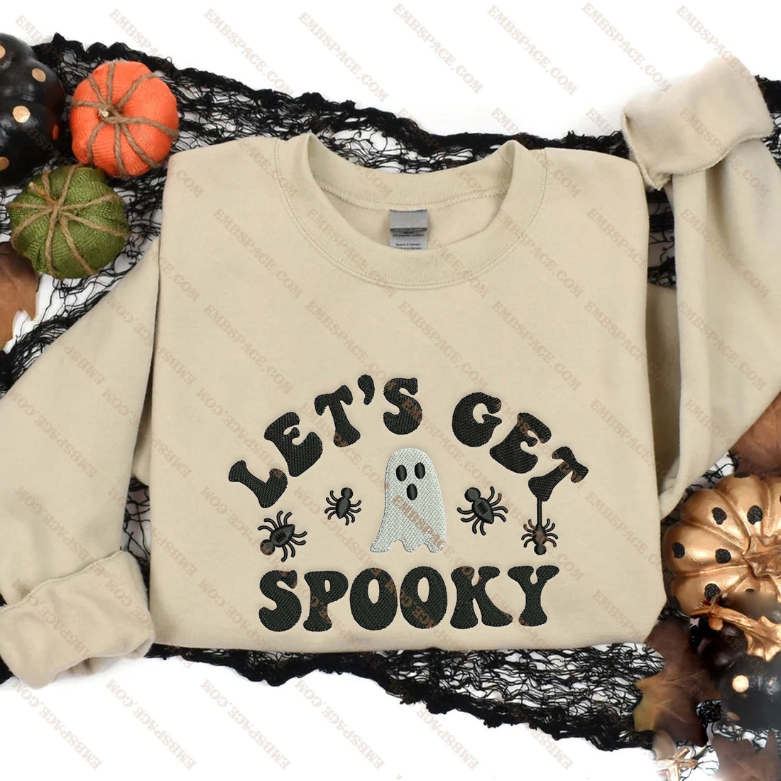 Let's Get Spooky Ghost Halloween Embroidery Sweatshirt, Halloween Embroidery Sweatshirt HLW_M1672