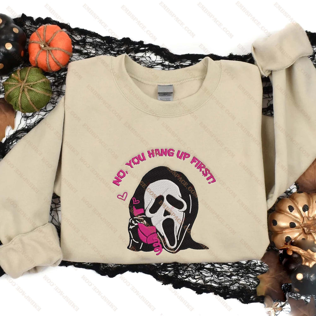 No You Hang Up First Ghost Halloween Embroidery Sweatshirt, Halloween Embroidery Sweatshirt HLW_M1970