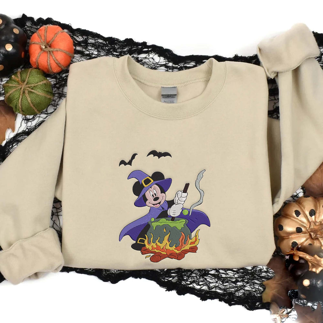Mouse Cartoon Witch Halloween Embroidery Sweatshirt, Halloween Embroidery Sweatshirt HLW_M496