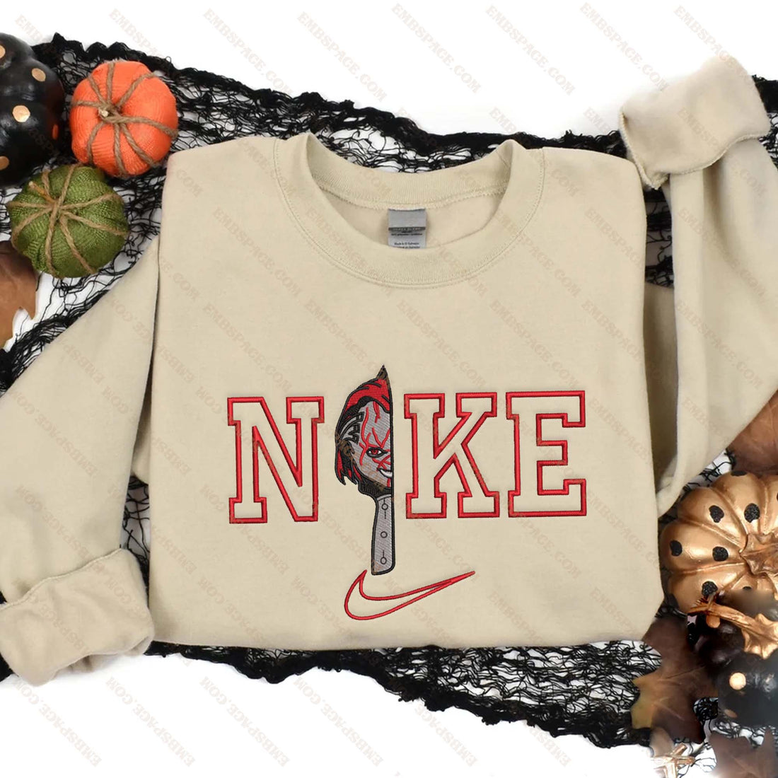 N Girl Doll Knife Halloween Embroidery Sweatshirt, Halloween Embroidery Sweatshirt HLW_M1996