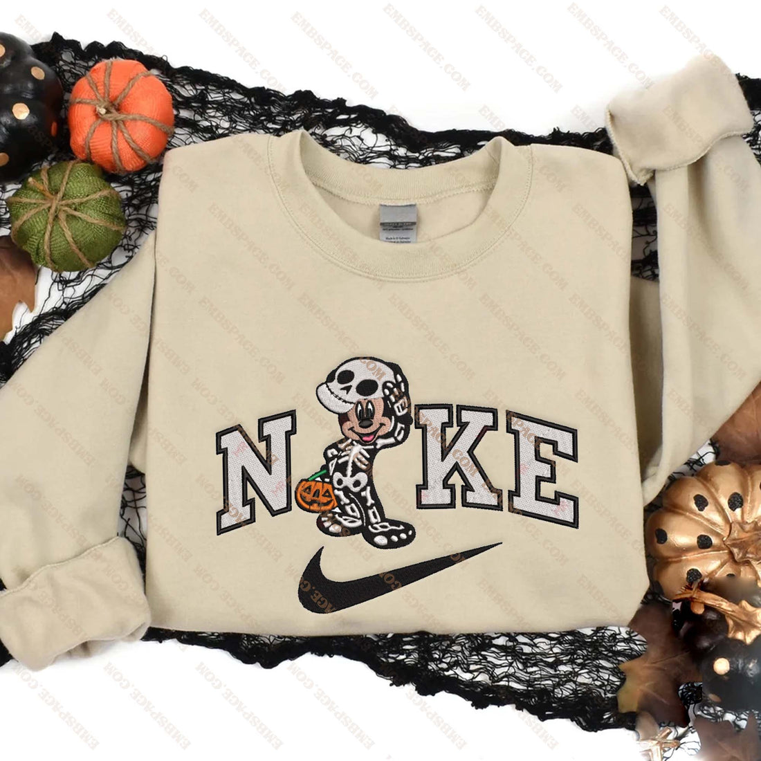 Mouse Skeleton Halloween Embroidery Sweatshirt, Halloween Embroidery Sweatshirt HLW_M1832