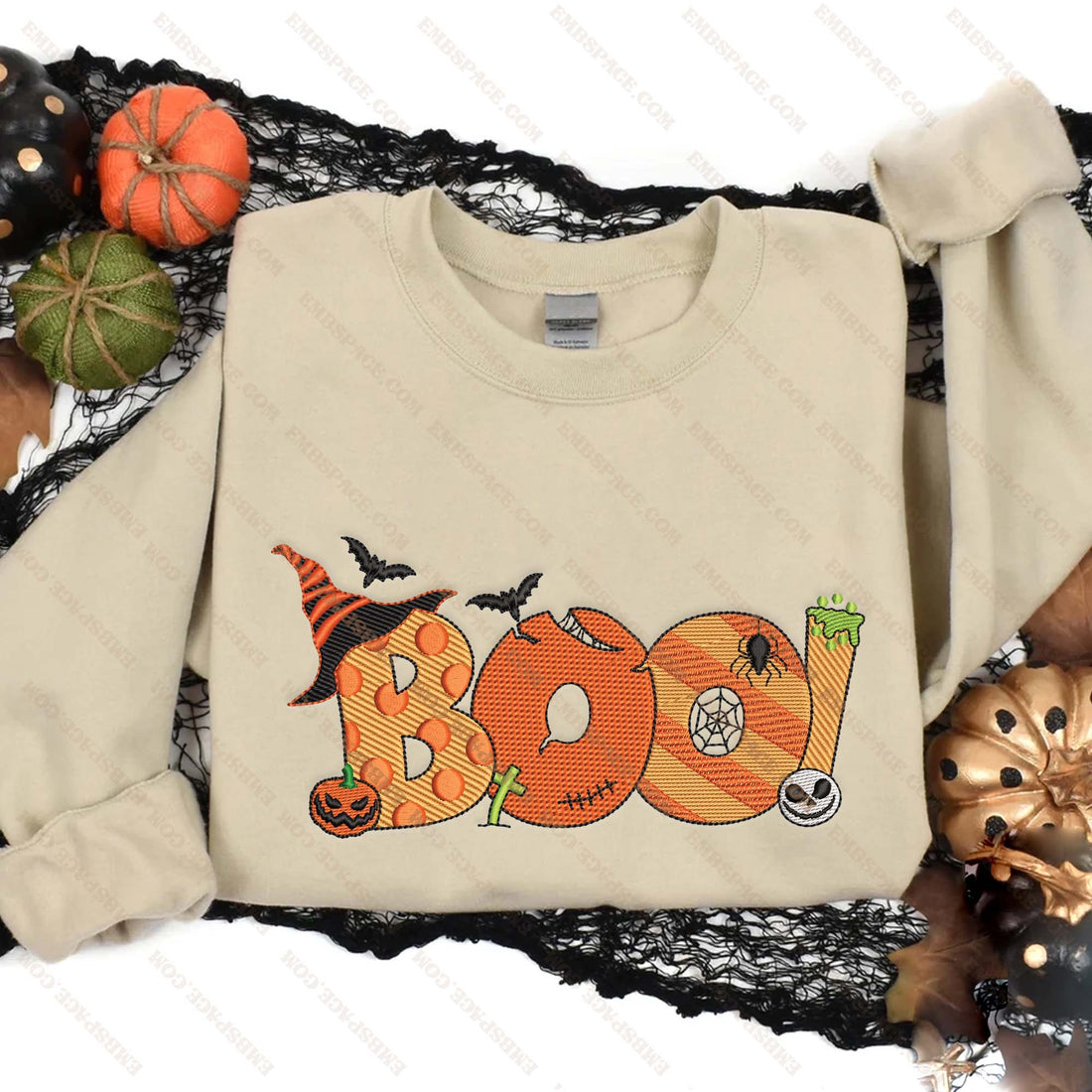 Halloween Pumpkin Boo Embroidery Sweatshirt, Halloween Embroidery Sweatshirt HLW_M1742