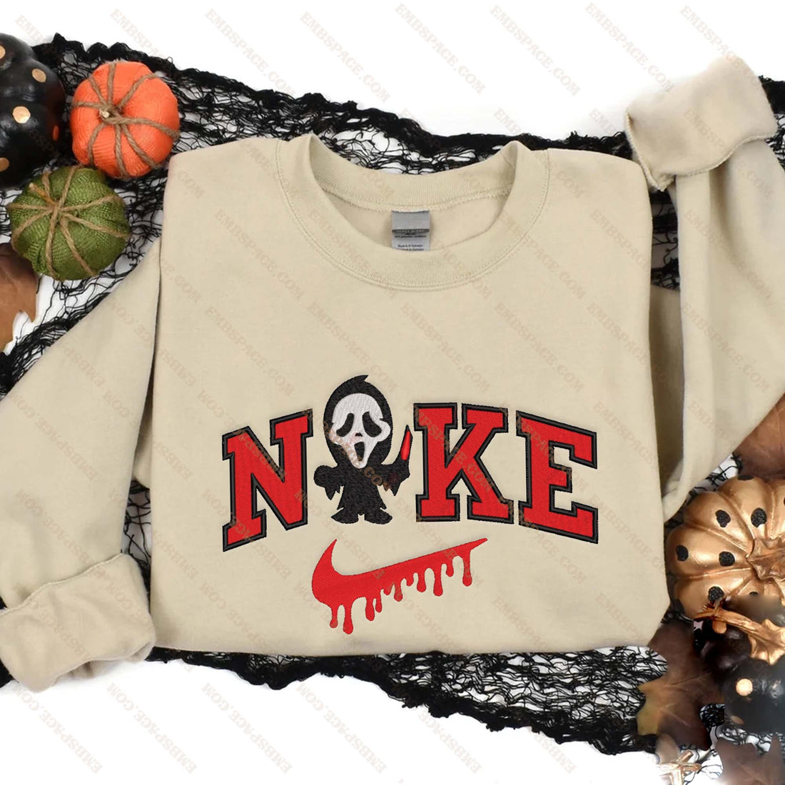N Ghost Carry Knife Halloween Embroidery Sweatshirt, Halloween Embroidery Sweatshirt HLW_M1843