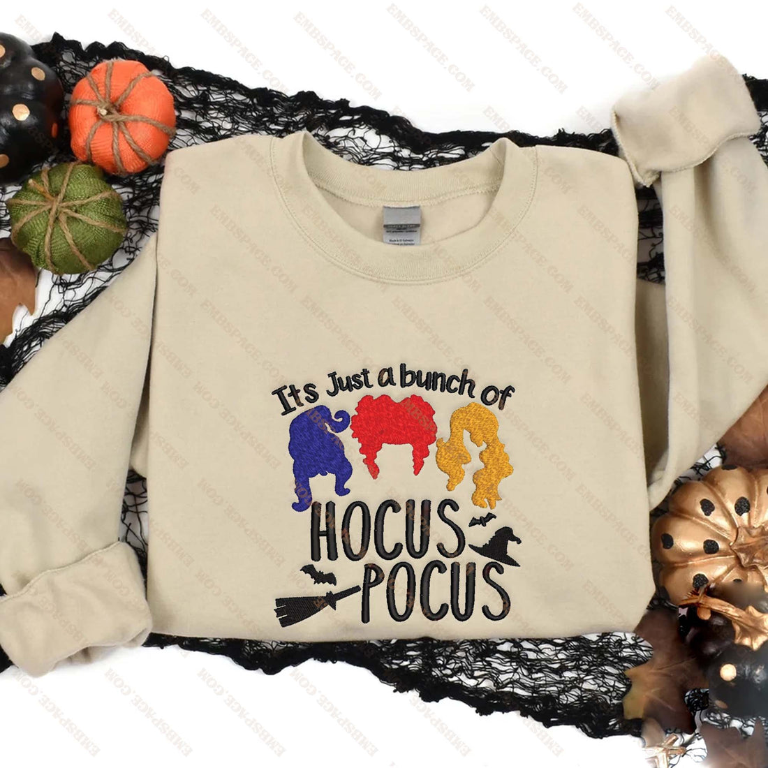 It's Just a Bunch of Witches Halloween Embroidery Sweatshirt, Halloween Embroidery Sweatshirt HLW_M1875
