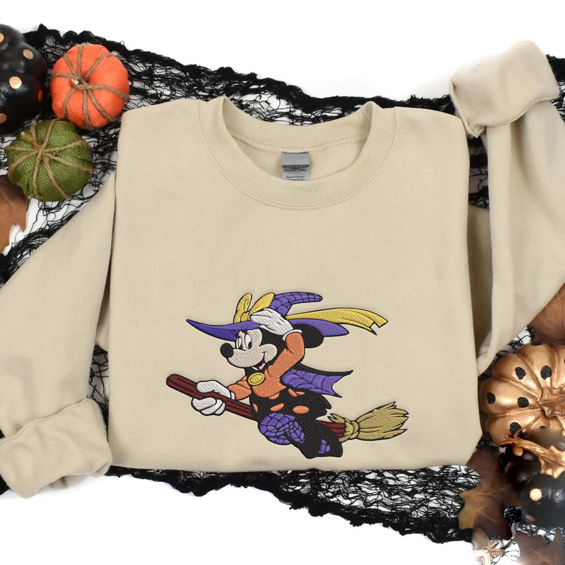 Mouse Witch Fly Broom Embroidery Sweatshirt, Halloween Embroidery Sweatshirt HLW_M493