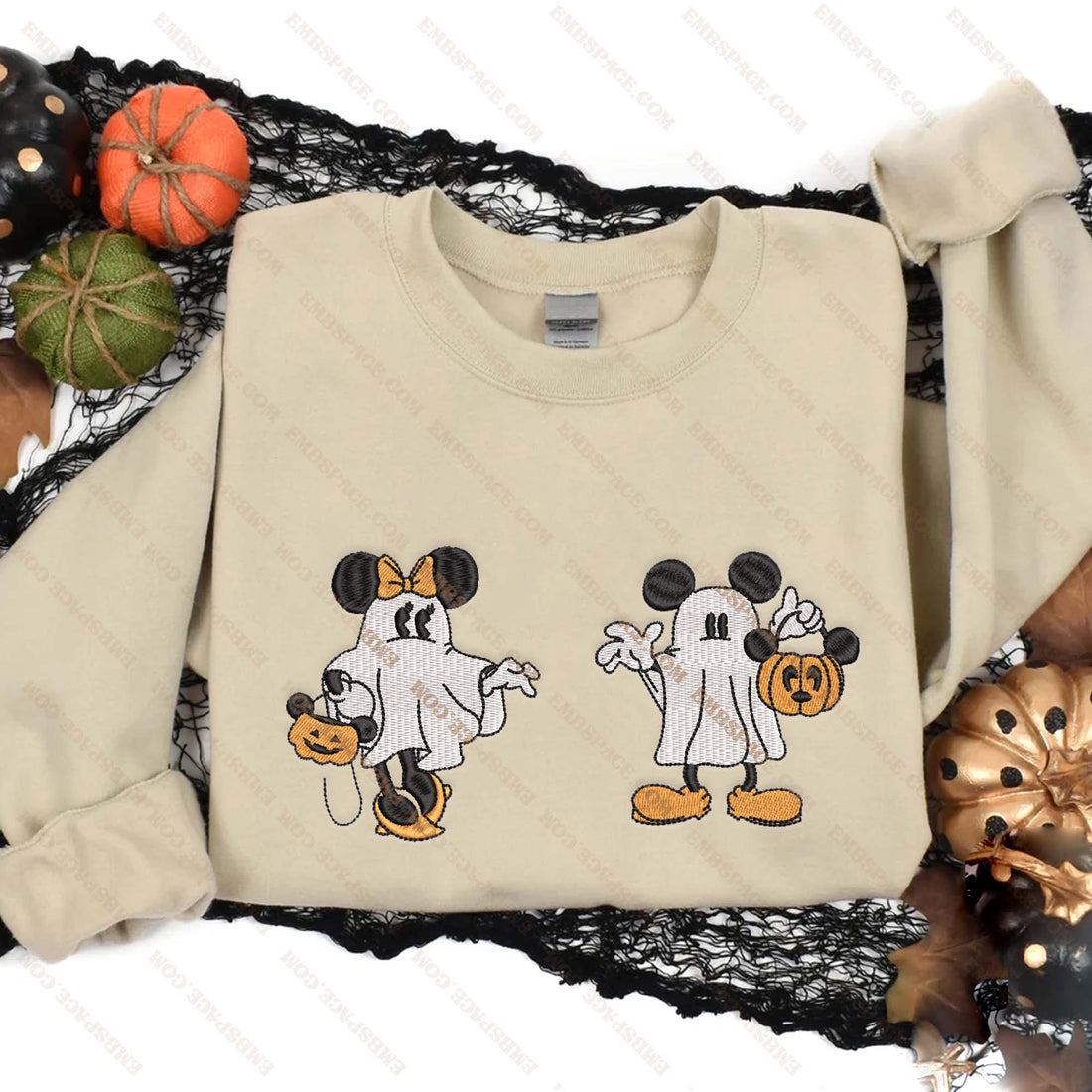 Halloween Couple Ghost Mouse Embroidery Sweatshirt, Halloween Embroidery Sweatshirt HLW_M1904