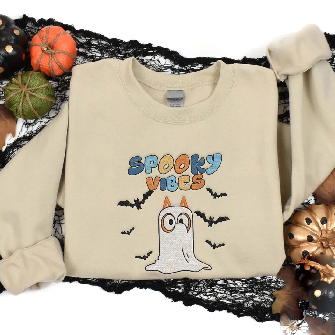 Spooky Vibes Cartoon Character Embroidery Sweatshirt, Halloween Embroidery Sweatshirt HLW_M581