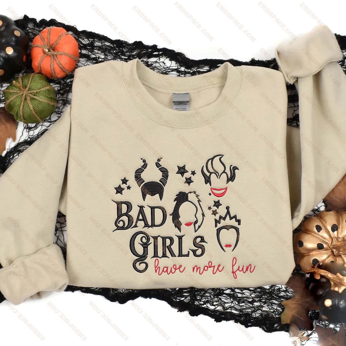 Bad Girls Have More Fun Halloween Embroidery Sweatshirt, Halloween Embroidery Sweatshirt HLW_M2109