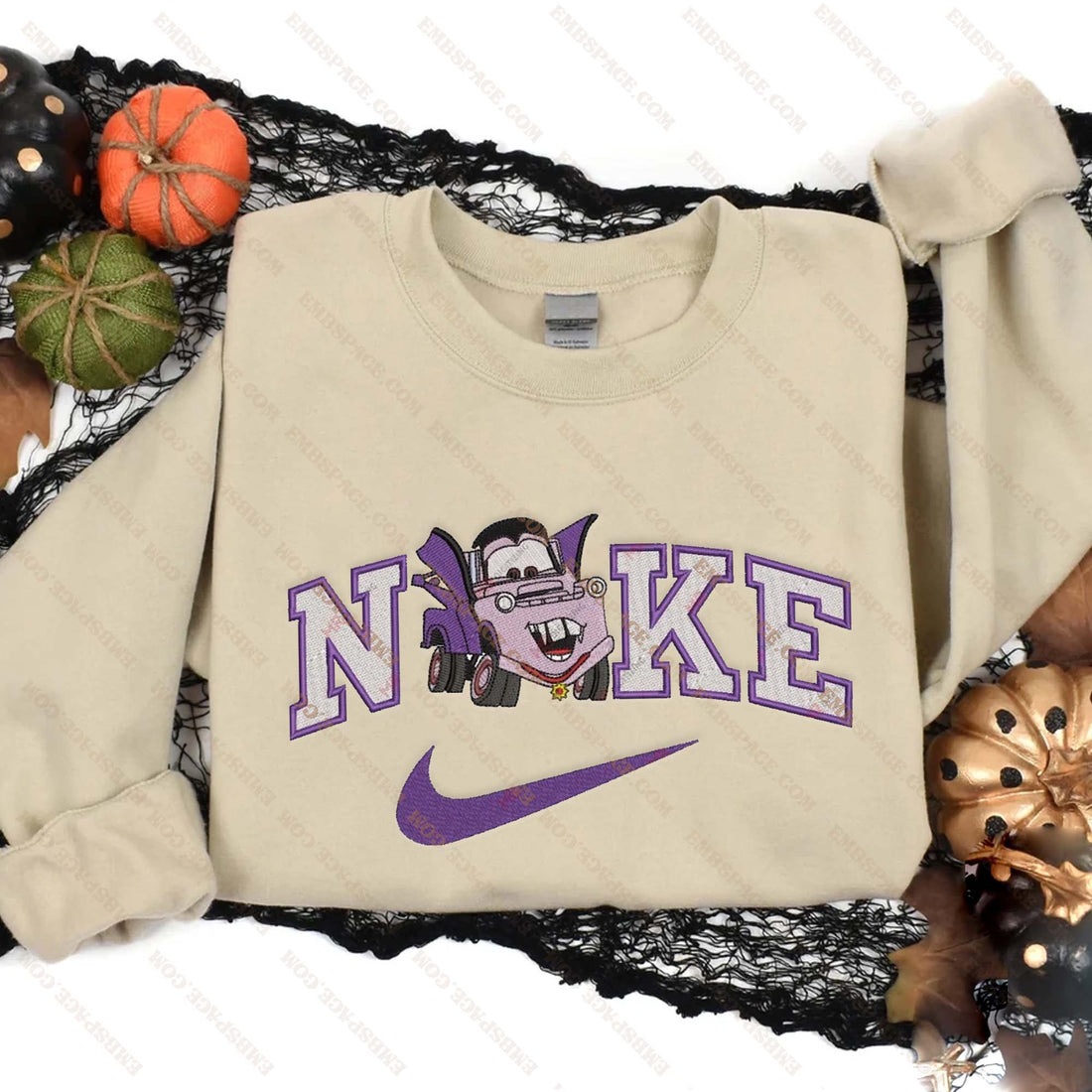 N Car Character Halloween Embroidery Sweatshirt, Halloween Embroidery Sweatshirt HLW_M1964