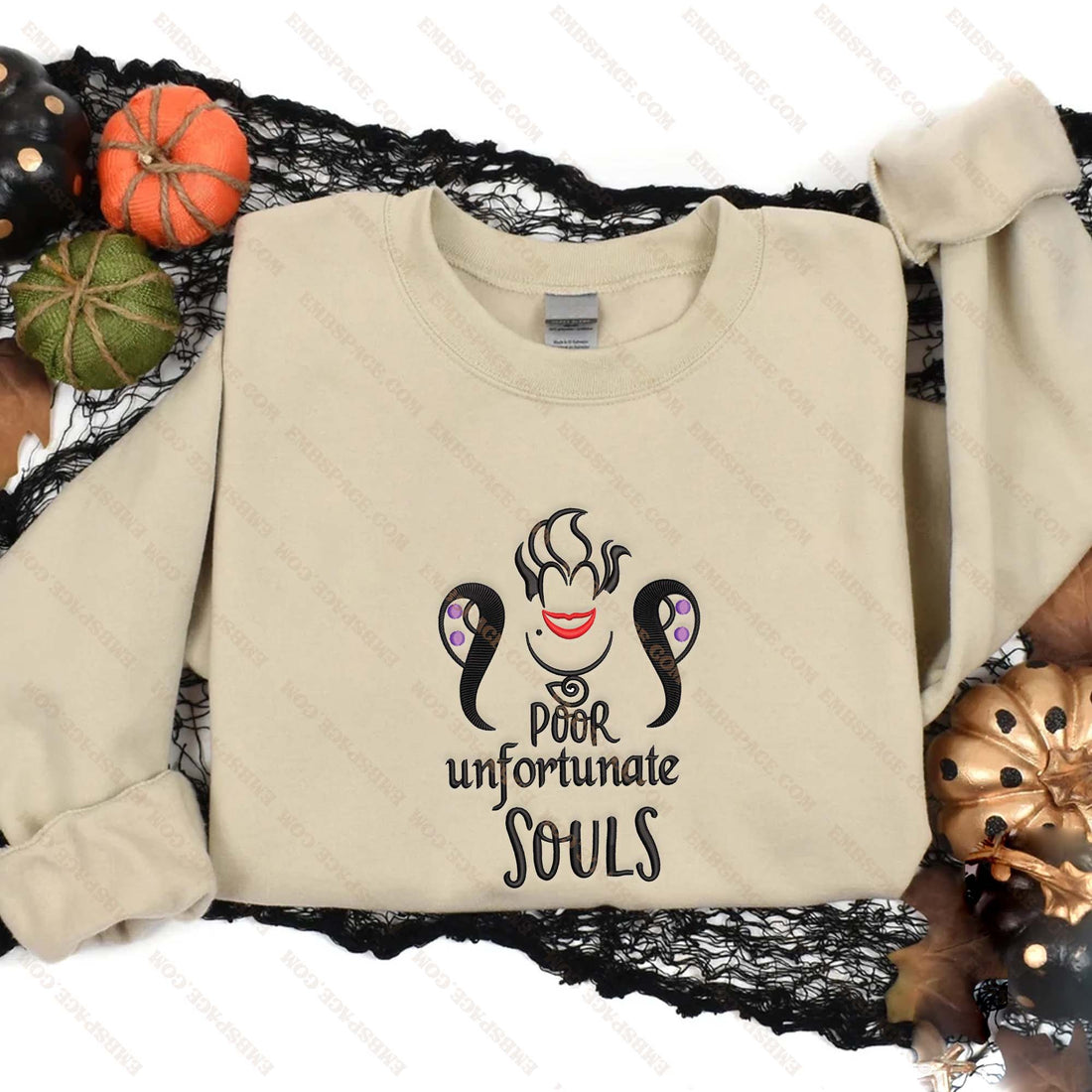 Poor Unfortunate Souls Halloween Embroidery Sweatshirt, Halloween Embroidery Sweatshirt HLW_M2122