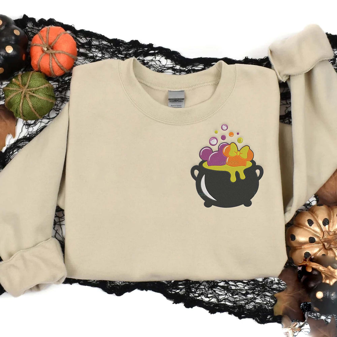 Couple Head Mouse in Pot Halloween Embroidery Sweatshirt, Halloween Embroidery Sweatshirt HLW_M858