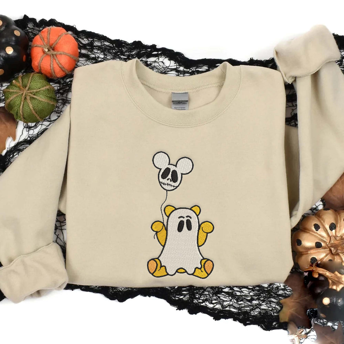 Ghost Bear with Balloon Mouse Sweatshirt, Halloween Embroidery Sweatshirt HLW_M435