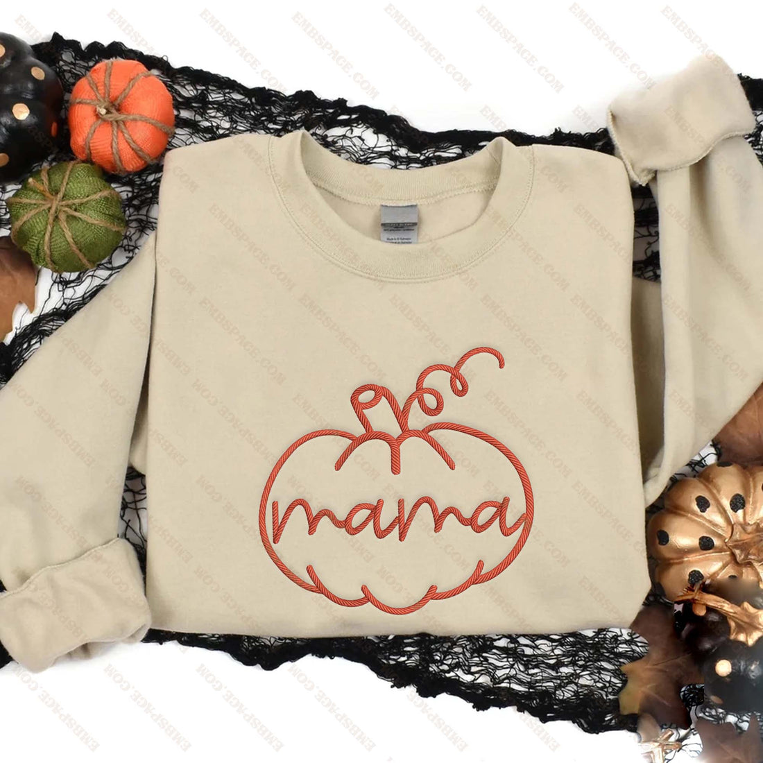 Mama Pumpkin Halloween Embroidery Sweatshirt, Halloween Embroidery Sweatshirt HLW_M1678