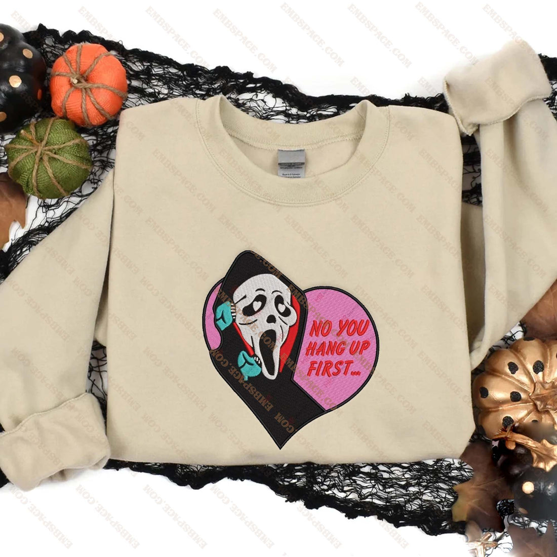 No You Hang Up First Ghost Halloween Embroidery Sweatshirt, Halloween Embroidery Sweatshirt HLW_M1972