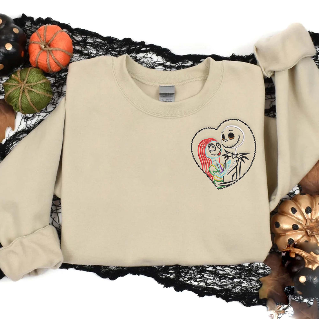 Heart Horror Couple Embroidery Sweatshirt, Halloween Embroidery Sweatshirt HLW_M297