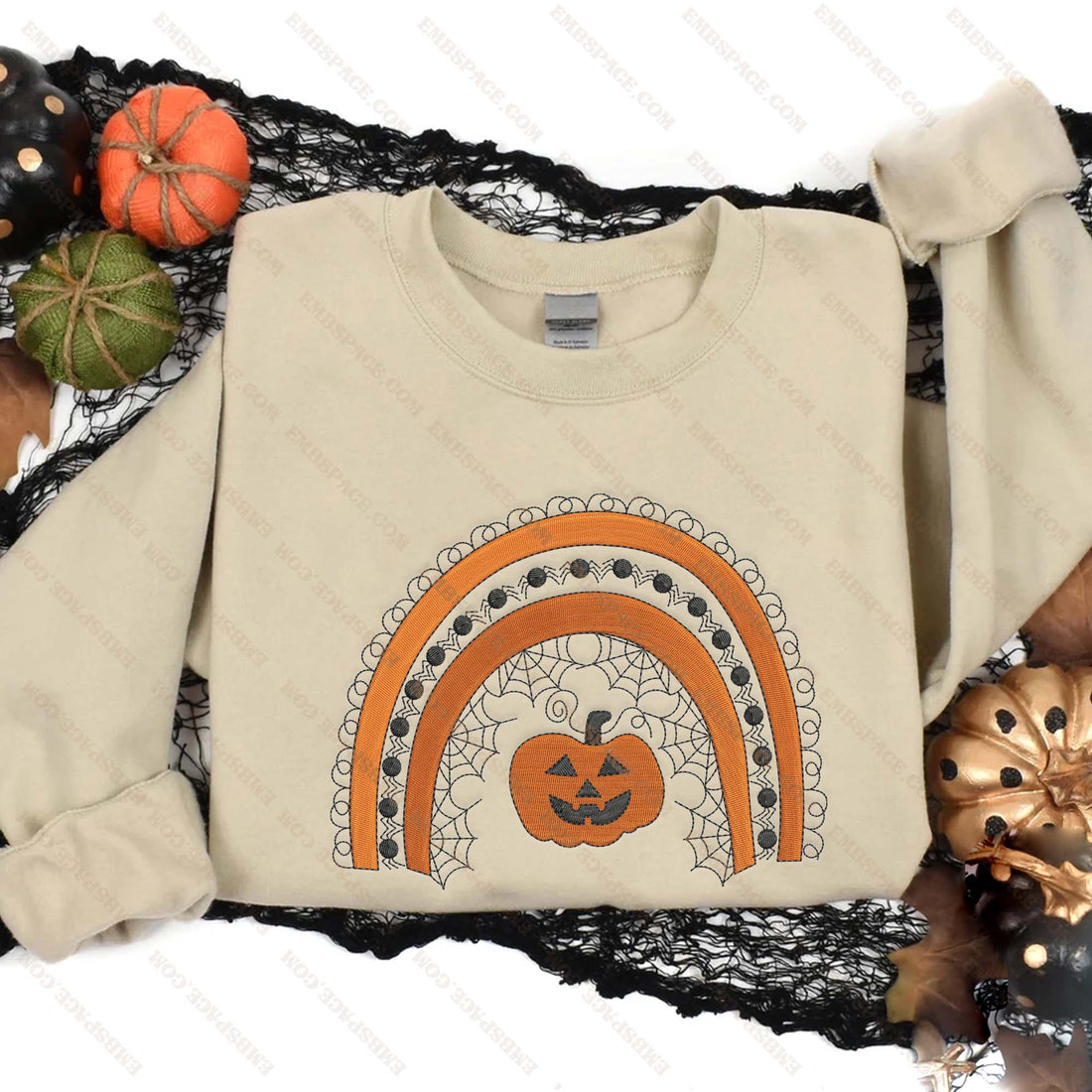 Rainbow Pumpkin Halloween Embroidery Sweatshirt, Halloween Embroidery Sweatshirt HLW_M1920