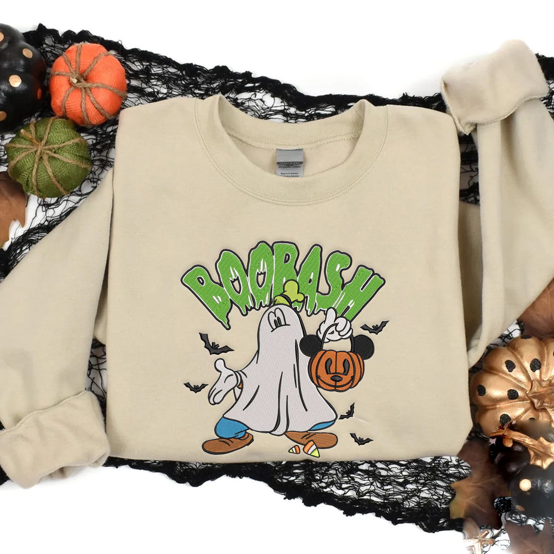 Boobash Dog Ghost Embroidery Sweatshirt, Halloween Embroidery Sweatshirt HLW_M741