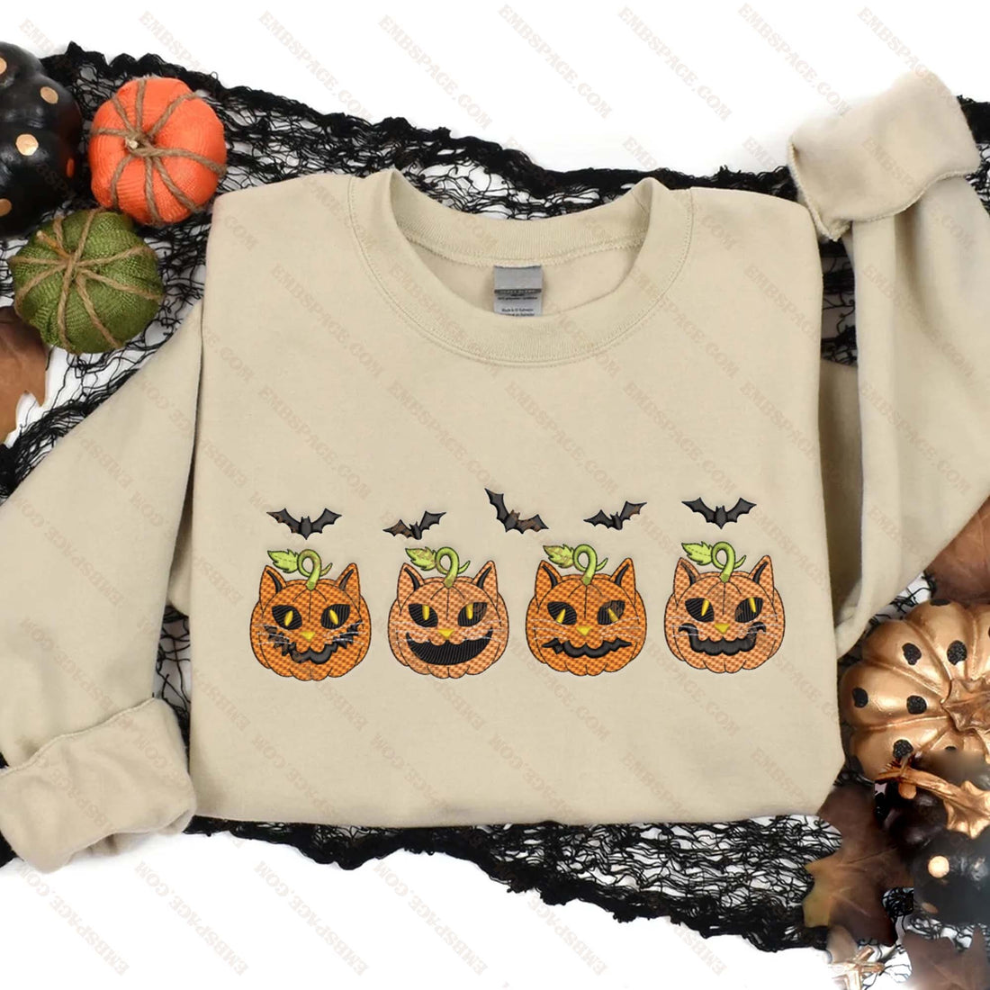 Cat Pumpkins Halloween Embroidery Sweatshirt, Halloween Embroidery Sweatshirt HLW_M1687