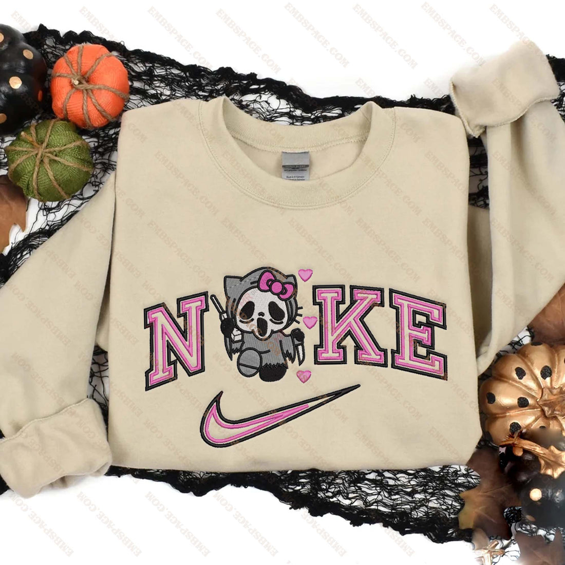 Cat Ghost Carry Knife Halloween Embroidery Sweatshirt, Halloween Embroidery Sweatshirt HLW_M1830