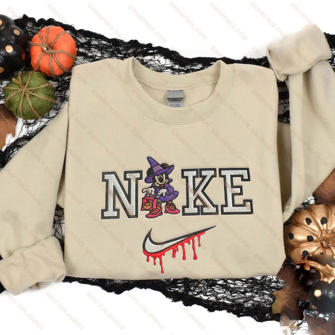N Mouse Witch Halloween Embroidery Sweatshirt, Halloween Embroidery Sweatshirt HLW_M2071
