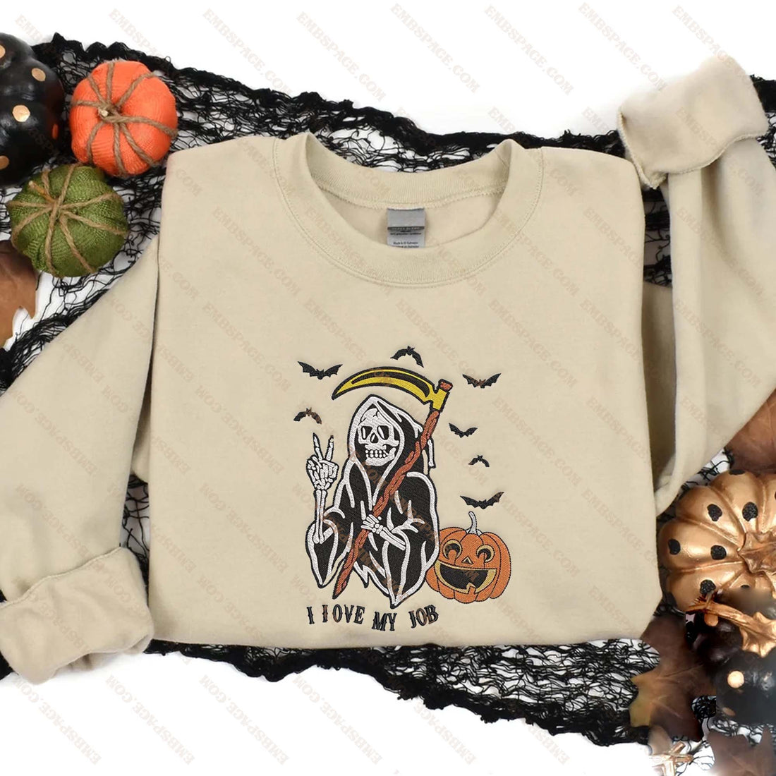 I Love My Job Ghost with Pumpkin Halloween Embroidery Sweatshirt, Halloween Embroidery Sweatshirt HLW_M1819