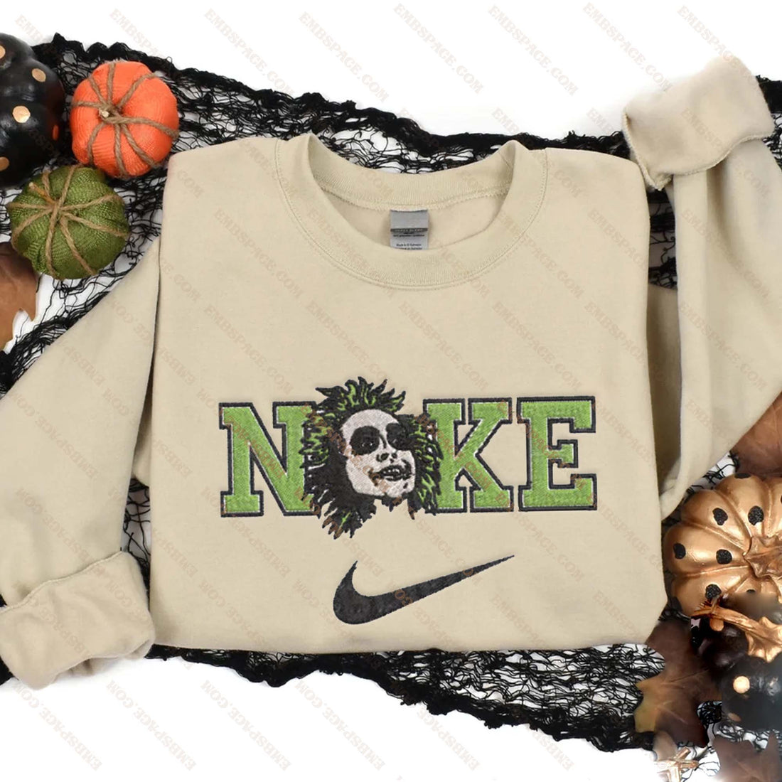 N Green Horror Halloween Embroidery Sweatshirt, Halloween Embroidery Sweatshirt HLW_M2033