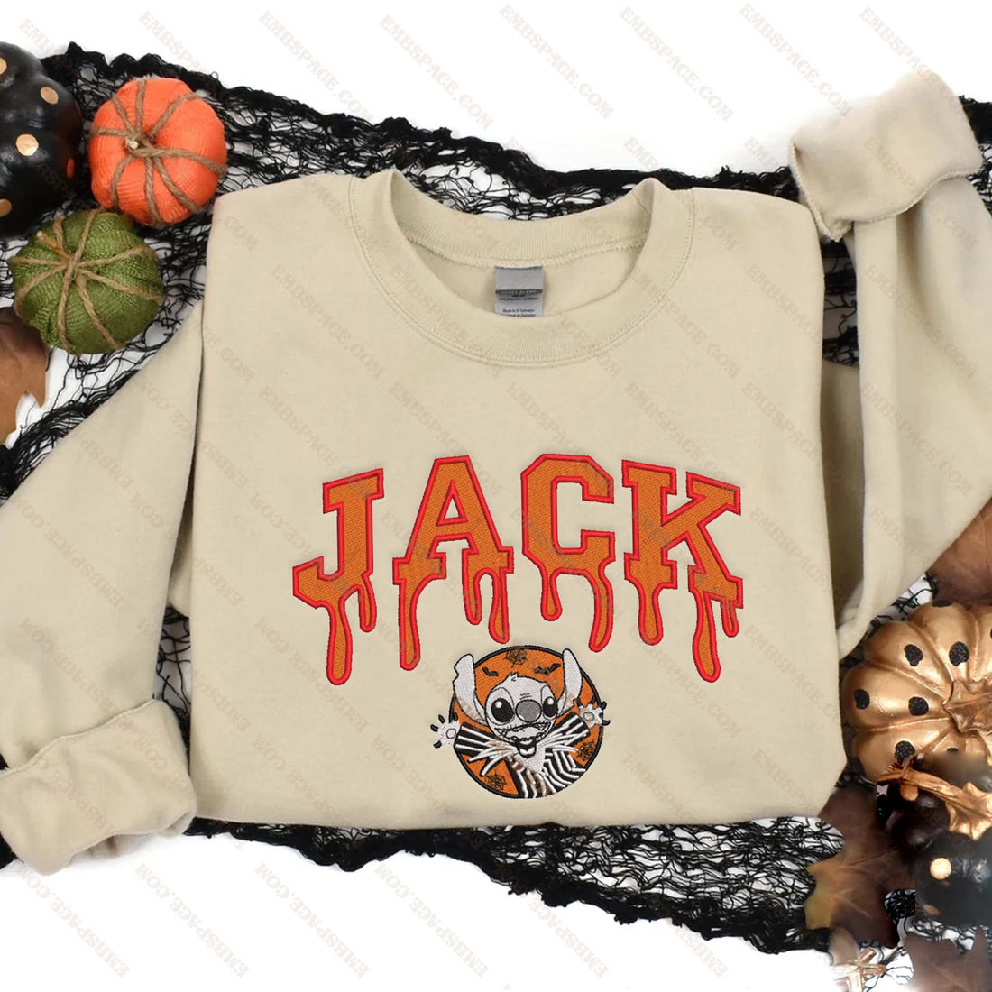 Cartoon Skeleton in The Bad Dream Halloween Embroidery Sweatshirt, Halloween Embroidery Sweatshirt HLW_M1881