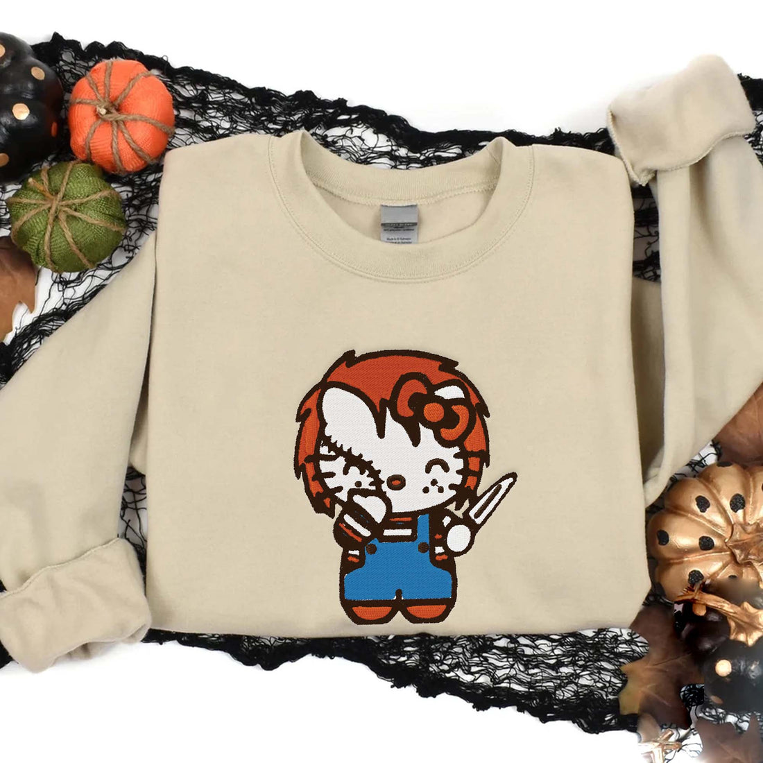 Hello Mew Halloween Embroidered Sweatshirt, Halloween Embroidery Sweatshirt HLW_M518