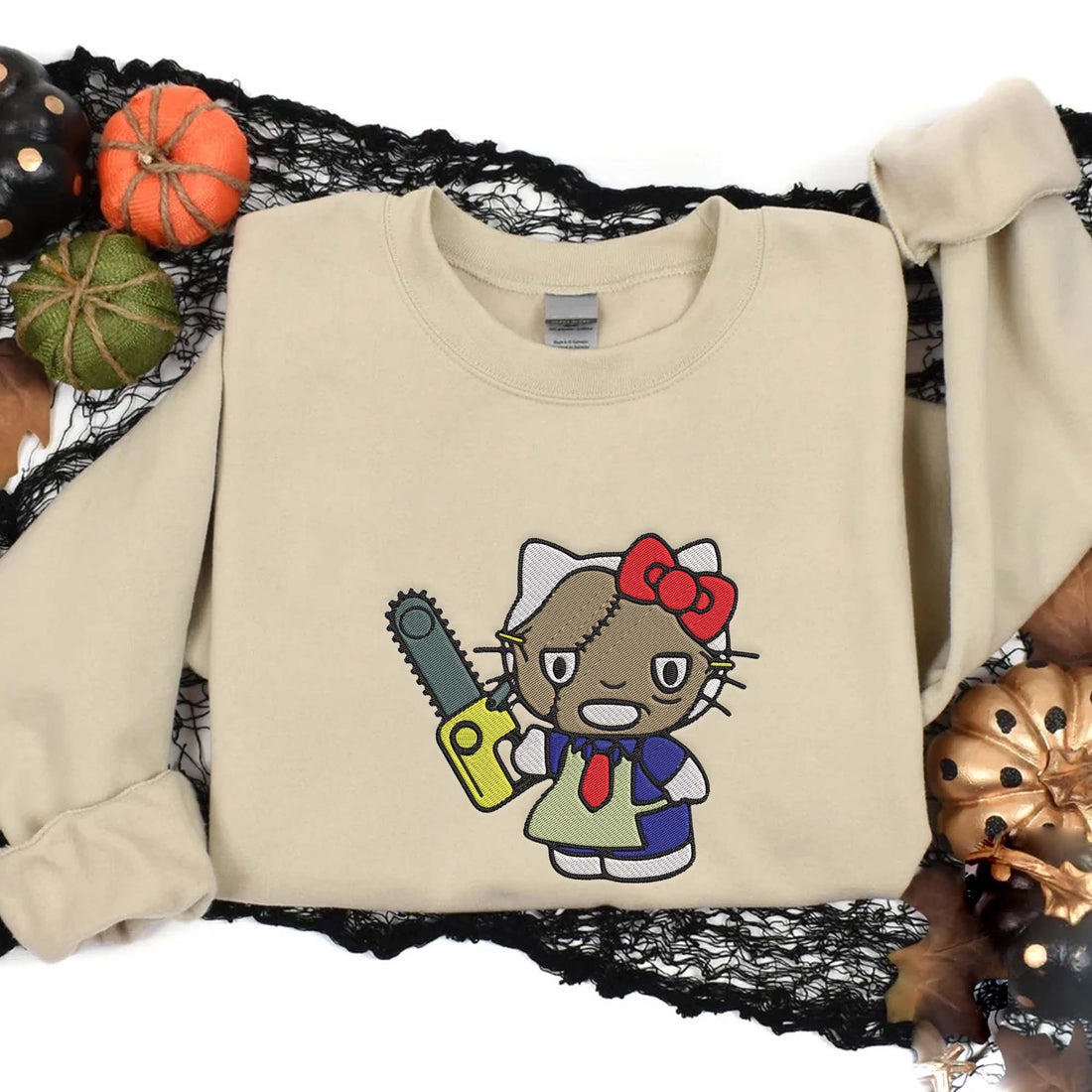 Cat Horror Character Sweatshirt, Halloween Embroidery Sweatshirt HLW_M455