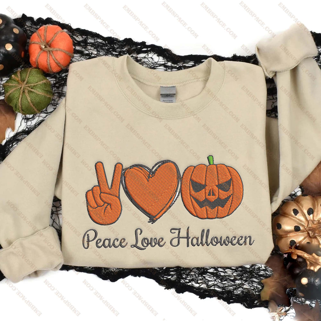 Peace Love Pumpkin Halloween Embroidery Sweatshirt, Halloween Embroidery Sweatshirt HLW_M1653