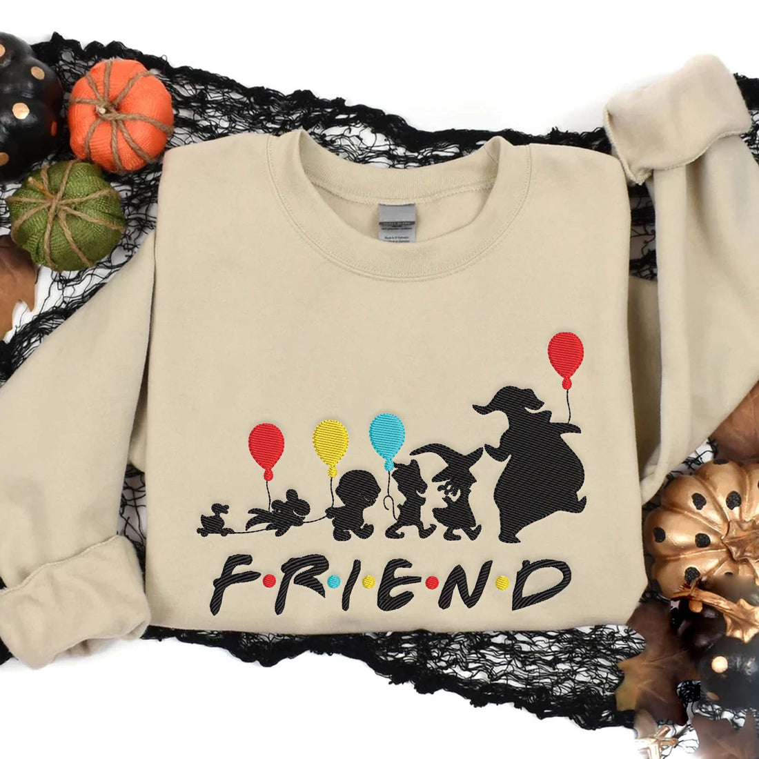 Halloween Horror Character Friends Sweatshirt, Halloween Embroidery Sweatshirt HLW_M326