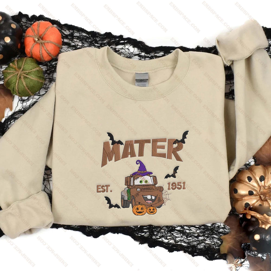 Mater Est 1951 Car Halloween Embroidery Sweatshirt, Halloween Embroidery Sweatshirt HLW_M2072