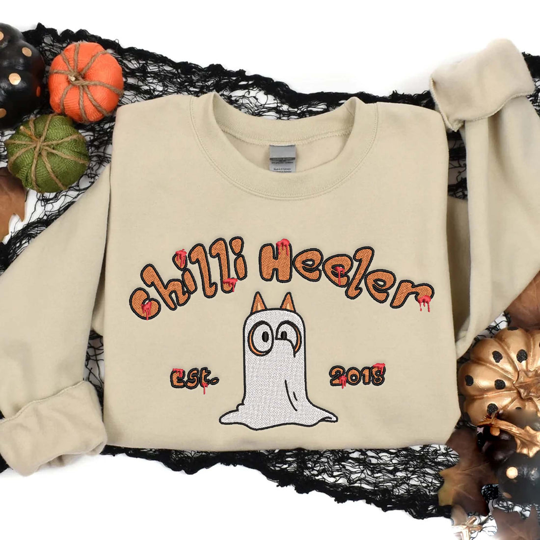 Blue Dog Ghost Halloween Sweatshirt, Halloween Embroidery Sweatshirt HLW_M593