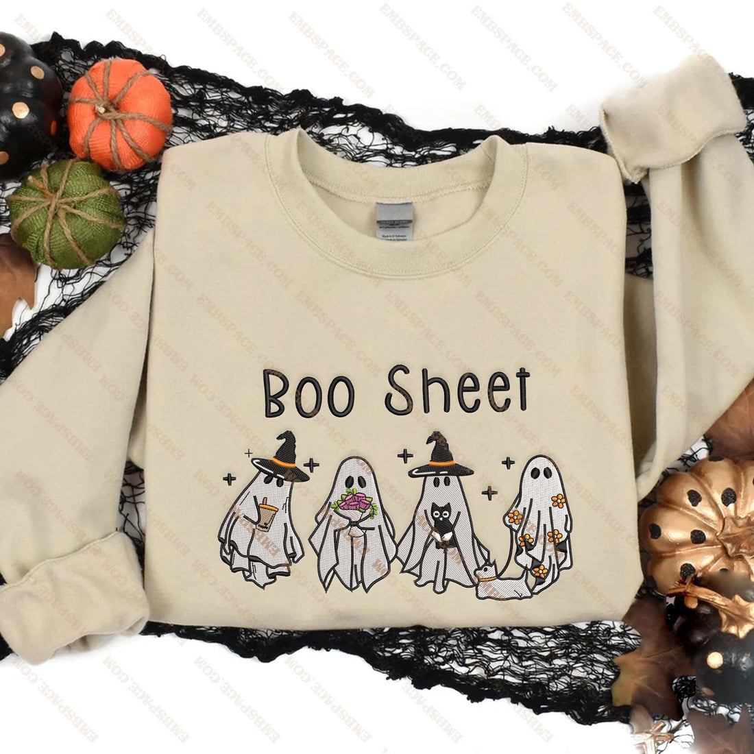 Halloween Western Ghost Boo Sheet Embroidery Sweatshirt, Halloween Embroidery Sweatshirt HLW_M1907