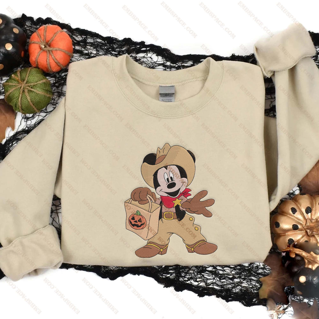 Halloween Cartoon Mouse Cowboy Embroidery Sweatshirt, Halloween Embroidery Sweatshirt HLW_M1916